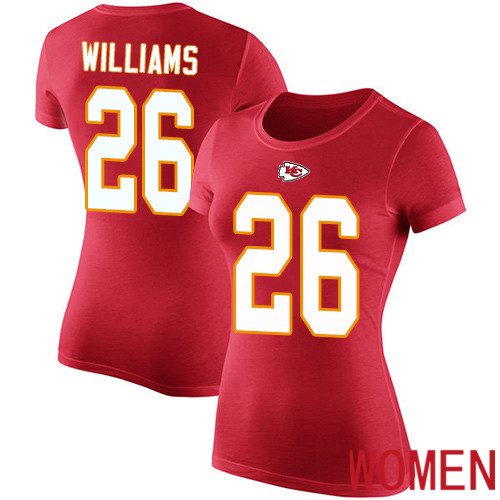 Women Football Kansas City Chiefs #26 Williams Damien Red Rush Pride Name and Number T-Shirt->nfl t-shirts->Sports Accessory